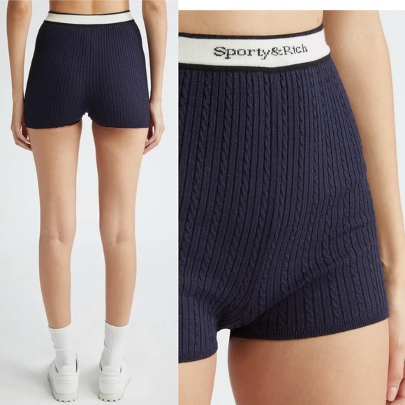 Sporty & Rich Serfi Logo Cable Knit Bike Shorts - Picture 1 of 6